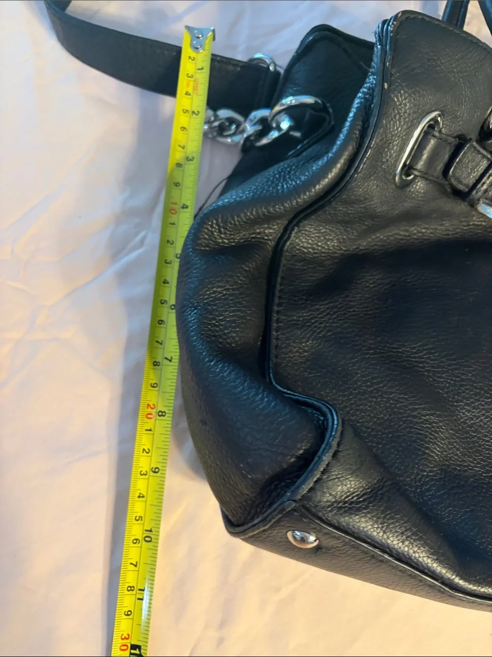 Michael Kors Black Leather Double-Handle Satchel with Silver Hardware